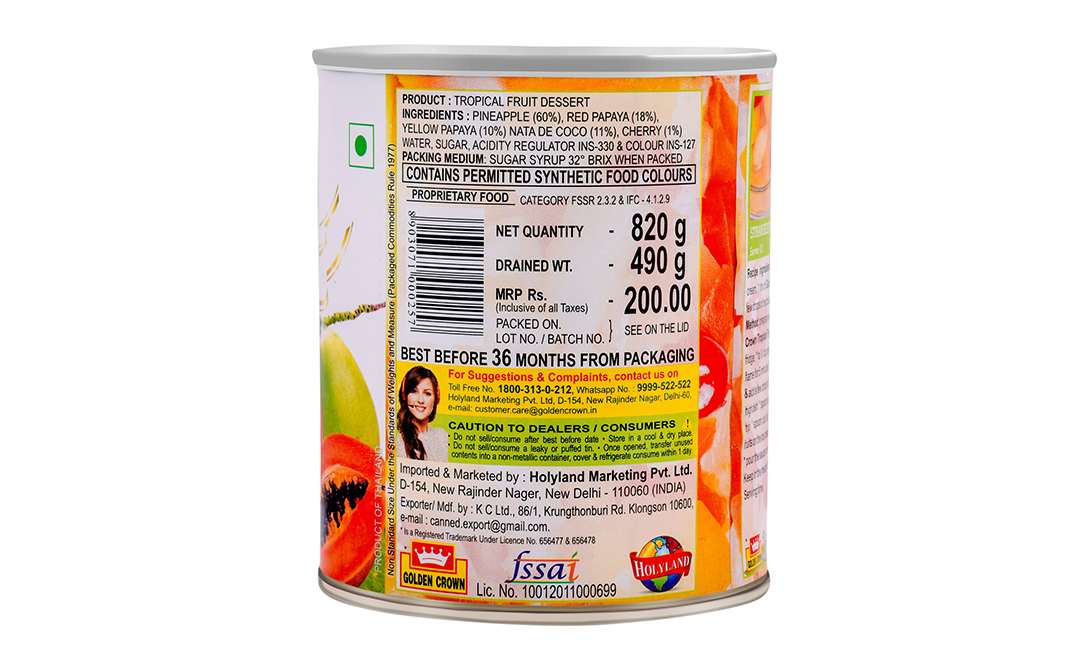 Golden Crown Tropical Fruit    Tin  820 grams